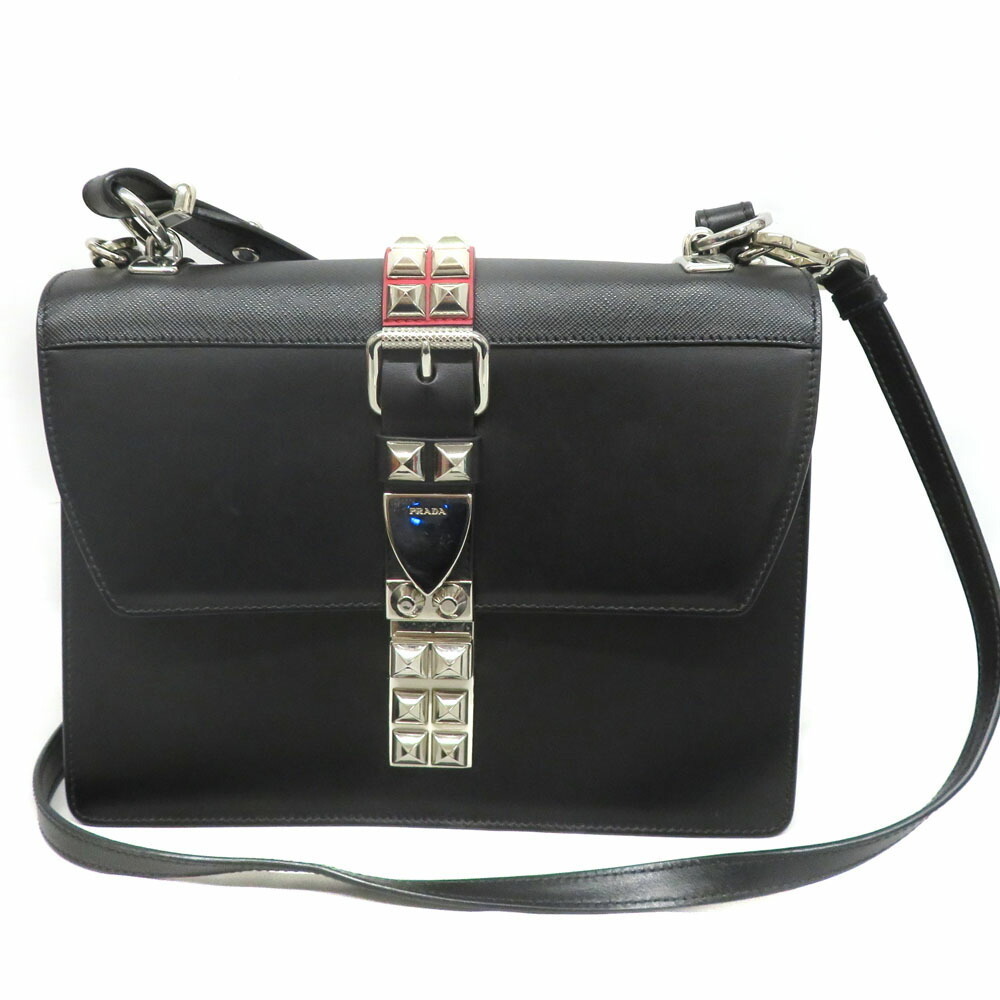 Prada Shoulder Bag Studded Black